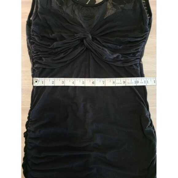 Papaya Black Rose Mesh Dress Sleeveless Ruched Bodycon Floral Sheer Panel - Picture 7 of 8